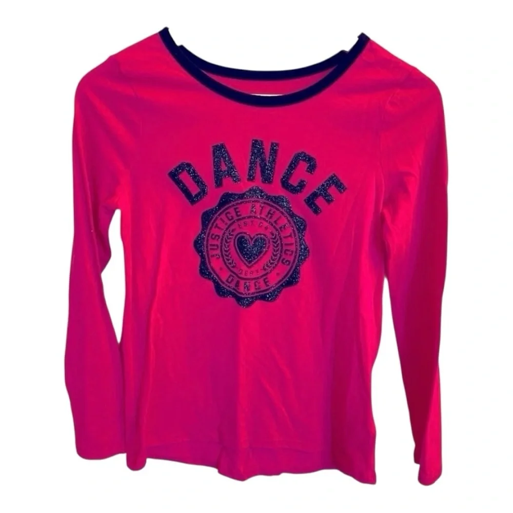 Justice Kids Long Sleeve Pink and Black Dance Tee
